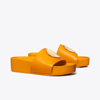 Tory Burch Women's Patos Gold Tone Medallion Leather Slide Sandals In Orange Citrine