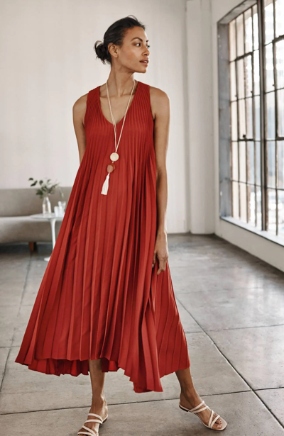 Jjill J.jill Wearever Woven Sunburst-pleated Elliptical Dress In Pottery