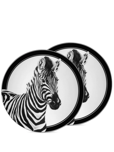 Dolce & Gabbana Zebra-print Bread Plates (set Of 2) In Schwarz