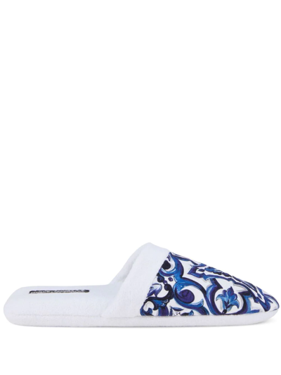 DOLCE & GABBANA BAROCCO-PRINT TERRY-CLOTH SLIPPERS