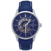 Heritor Automatic Davies Semi-skeleton Leather Band Watch In Silver/navy