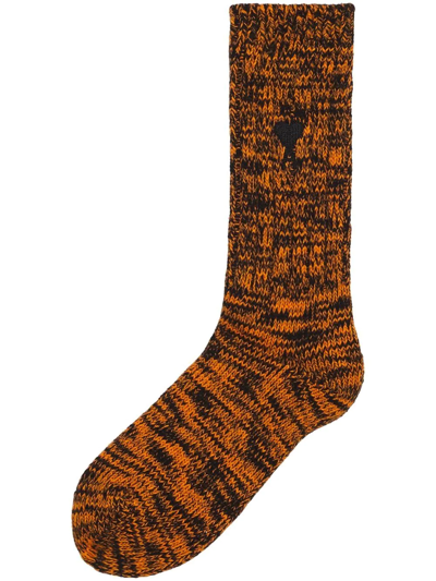 Ami Alexandre Mattiussi Ami De Coeur Marl-knit Socks In Orange