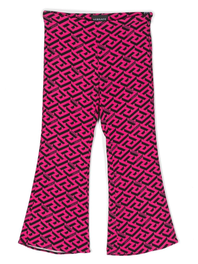 Versace Greta-print Flared Trousers In Pink