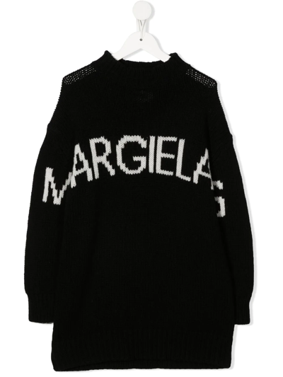 Mm6 Maison Margiela Intarsia-knit Wool Jumper Dress In Black