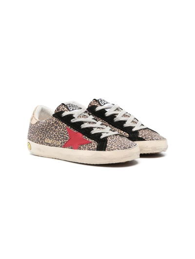 Golden Goose Kids' Leopard Print Star-patch Sneakers In Black