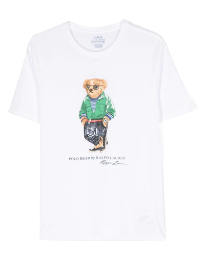 Ralph Lauren Teen Teddy Bear Print T-shirt In 白色