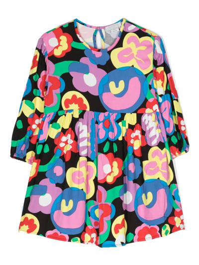 Stella Mccartney Floral-print Woven Mini Dress 4-16 Years In 黑色