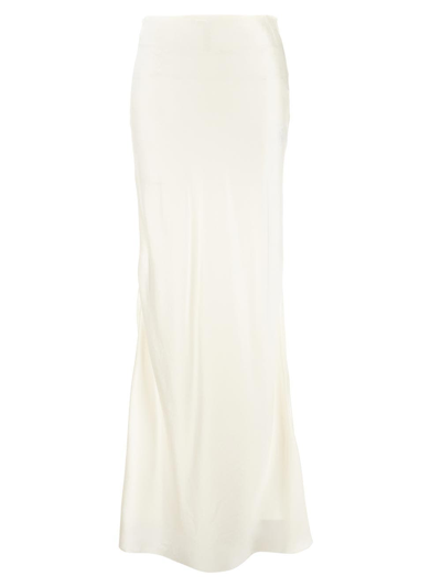 Saint Laurent Long Skirt In Washed Satin In White