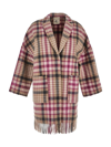 Semicouture Fringed-edge Tartan Coat In Multicolor