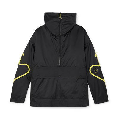 Adidas By Stella Mccartney Asmc Half-zip Mid-length Jacket In Black,shock Yellow