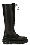 Moncler Vail Leather Lace-up Knee Boots In Black