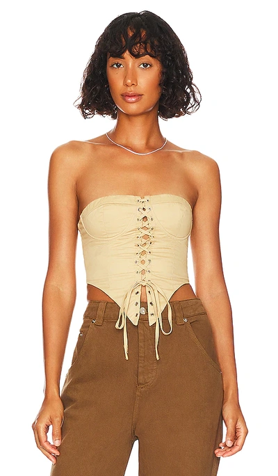 Superdown Ashlyn Lace Up Top In Beige