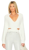 L'academie Imani Boucle Knit Pullover In White