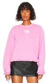 Alexander Wang T Essential Terry Crew Sweatshirt With Puff Paint Logo In Pink Glo