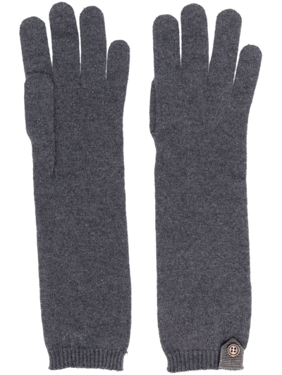 Brunello Cucinelli Elbow Length Cashmere-knit Gloves In Grey