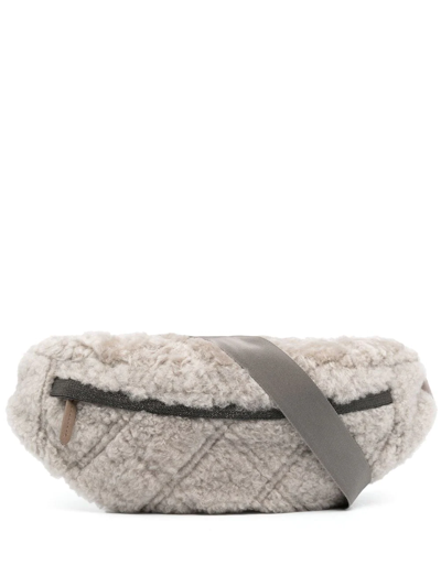 Brunello Cucinelli Quilted Faux-fur Belt Bag In Grey