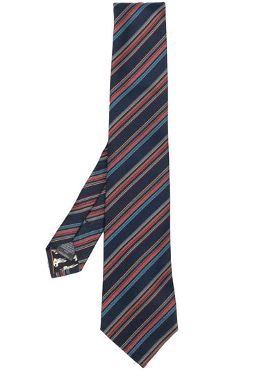 Paul Smith Striped Silk Tie In Blue