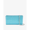 Amina Muaddi Mini Paloma Crystal-embellished Satin Cross-body Bag In Turquoise / Aquabohemica