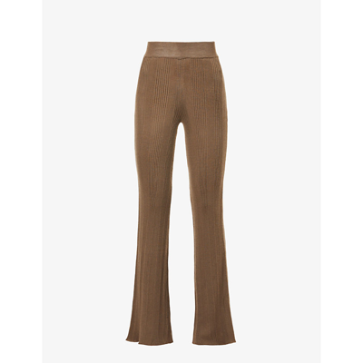 Remain Birger Christensen Refined Flared High-rise Wool-knit Trousers In Brindle
