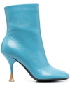 3juin 100mm Leather Ankle Boots In Blau