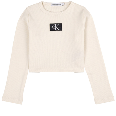 Calvin Klein Jeans Est.1978 Kids' Branded Ribbed T-shirt Ivory In Cream