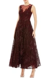 Mac Duggal Womens Embellished Mesh Evening Dress In Burgundy