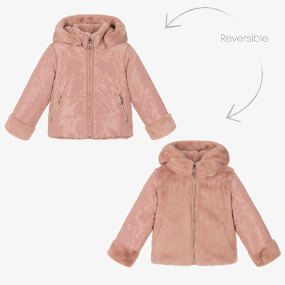 Tartine Et Chocolat Kids'  Girls Reversible Faux Fur Jacket In Pink