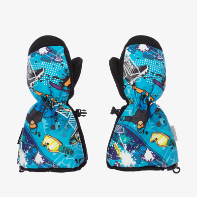 Pilguni Kids' Boys Snowboard Print Mittens In Blue