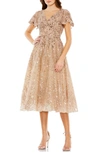 Mac Duggal Women's Embellished Butterfly-sleeve Fit & Flare Dress In Beige