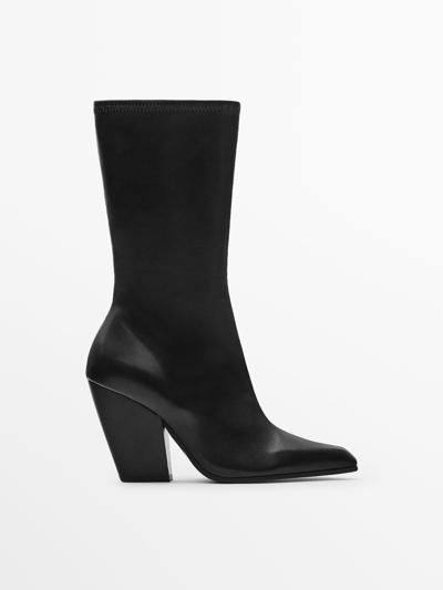 Massimo Dutti Pointed Toe Leather High-heel Boots In Black
