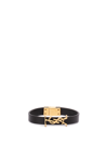 Saint Laurent Leather Ysl Monogram Bracelet, Black/gold In Nero
