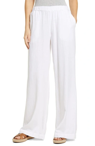 Caslon Wide Leg Pull-on Linen Blend Pants In White