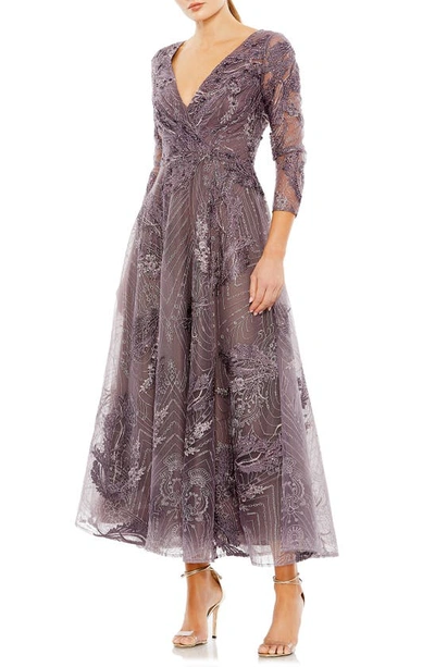 Mac Duggal Beaded Floral A-line Cocktail Dress In Aubergine