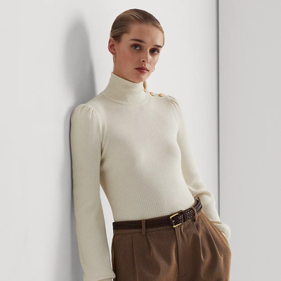 Lauren Petite Button-trim Mockneck Sweater In Mascarpone Cream