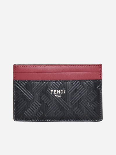 Fendi Colorblock Leather Card Case In Nero/ Rosso