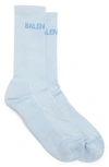 Balenciaga Logo Crew Socks In Light Blue/ Blue