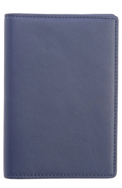 Royce New York Personalized Rfid Leather Card Case In Navy Blue- Silver Foil