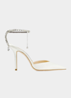 Jimmy Choo Saeda 100 Crystal-embellished Satin Pumps In Ivory/crystal