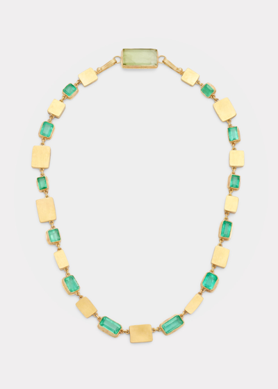 Judy Geib Gold Box Necklace With Colombian Emeralds And Peridot Clasp In Multi