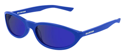 Balenciaga Bb0007s 004 Oval Sunglasses In Blue