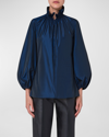 AKRIS PUNTO RUFFLE COLLARED TAFFETA BLOUSE