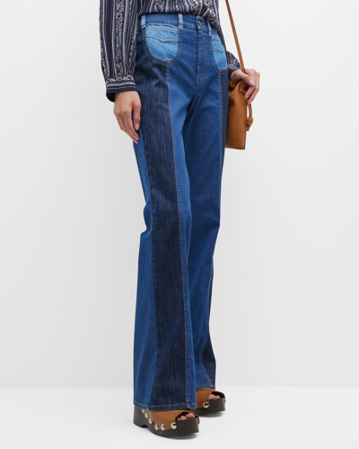 See By Chloé Deadstock Patchwork Flared Jeans In Blue