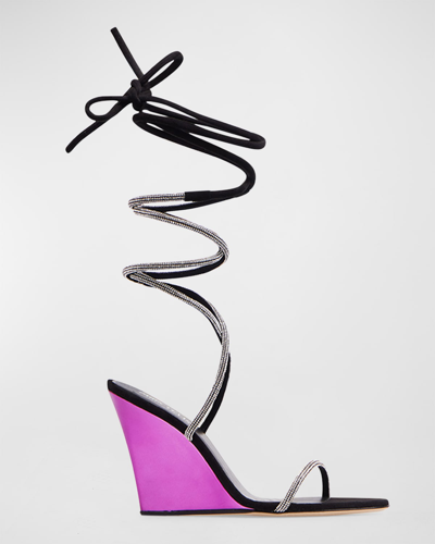 Paris Texas Willow Crystal Ankle-wrap Wedge Sandals In Black