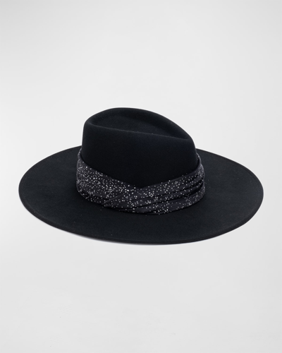 Eugenia Kim Harlowe Glittered Velvet-trimmed Wool-felt Fedora In Black