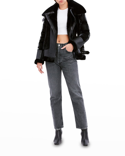 Dawn Levy Mel Mixed Media Shearling Jacket In Black