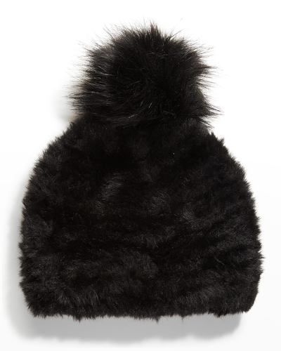 Jocelyn Faux-fur Knit Beanie W/ Pompom In Ivory