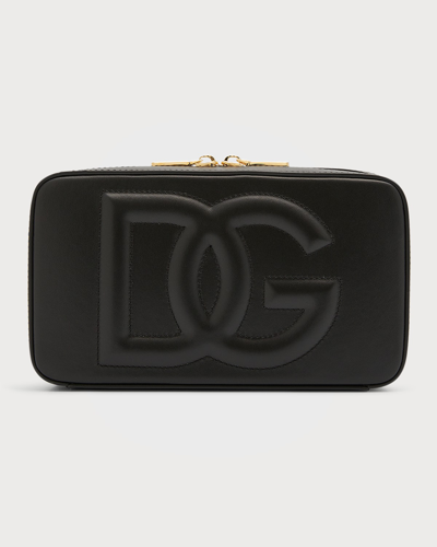 Dolce & Gabbana Dg Logo Zip Leather Clutch Bag In Nero
