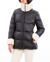 Dawn Levy Aspen Shearling Trim Quilted Zip Jacket In Black