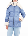 Dawn Levy Aspen Hooded Shearling Puffer Coat In Slate Blue