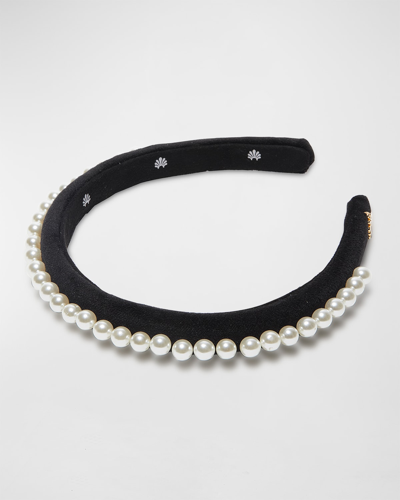 Lele Sadoughi Pearl Embellished Velvet Gigi Headband In Jet